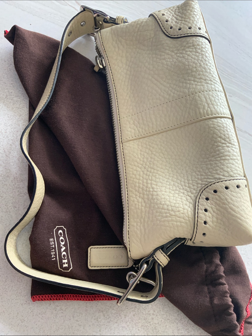 Y2k Coach 5052 Hamilton Ivory Grained Leather Shoulder Baguette Bag
